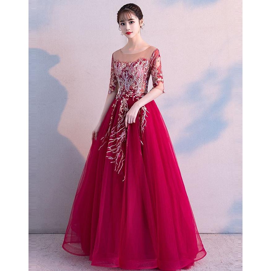 プレミアム パーティードレス 袖あり コンサート レディース ウエディングドレス 可愛い ロング丈ワンピース 発表会用ドレス 二次会 Aライン 演奏会 赤レッド 結婚式 Yy0038 Leadlife 通販 Yahoo ショッピング 新色追加 Www Skylanceronline Com