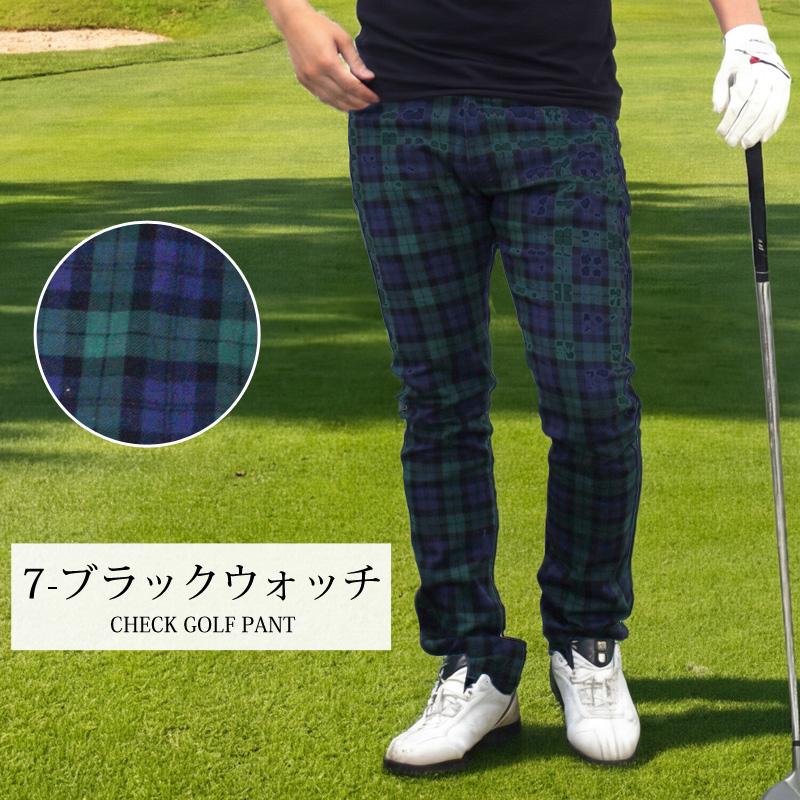 新品 ラッセルノ ゴルフ ストレッチ ウォーム チェック パンツ ネイビー M ゴルフパンツ メンズ ゴルフウェア チェック柄パンツ