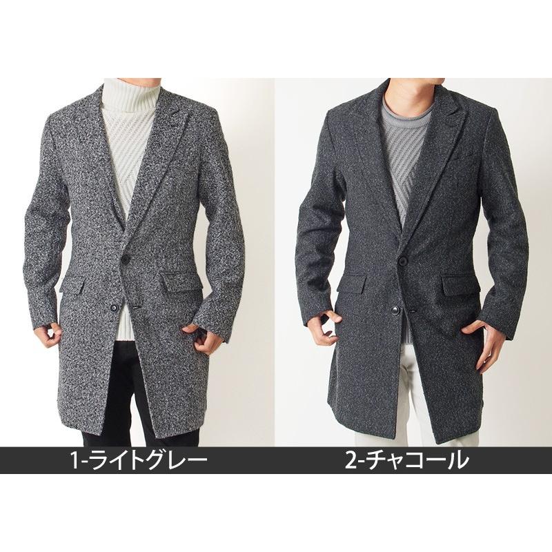 チェスターコート メンズ ロングコート ネップツイード コート ウール