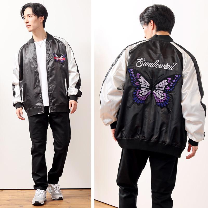 スカジャン メンズ ワイドシルエット SPADE SWALLOWTAIL刺繍入り