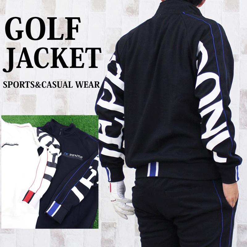 ゴルフウェア メンズ ジャケット ブルゾン ジャージ 圧着ラバーロゴ  