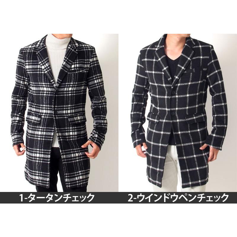 チェスターコート メンズ ロングコート タータンチェック柄 ウインドウ
