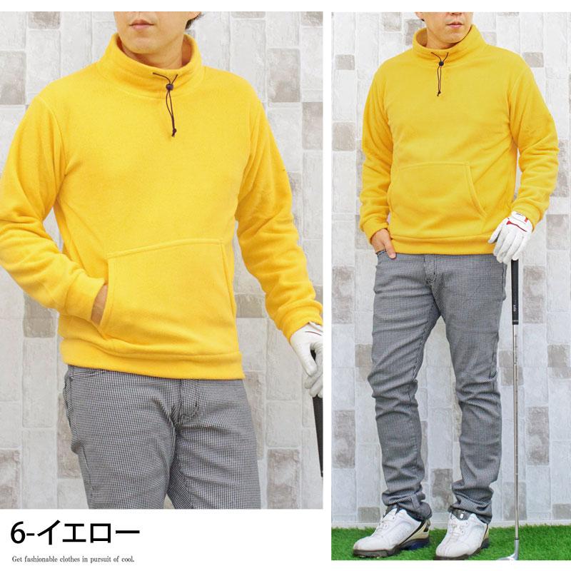 JUN&ROPE ゴルフウェア イエロー タートルネックセーター ゴルフウェア メンズ フリース トレーナー ニット セーター 暖か裏起毛