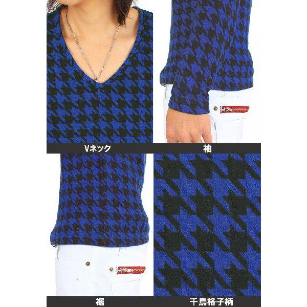 メンズカットソー 千鳥格子 チドリ Vネック 長袖 ロングTシャツ｜leadmen｜03