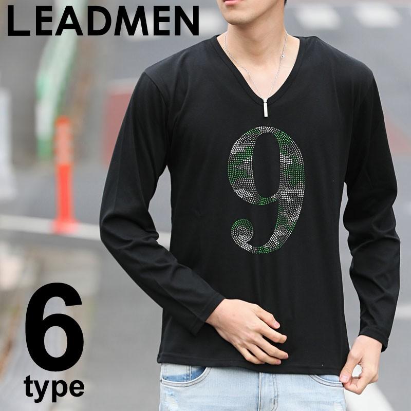 メンズロングTシャツ ラインストーン ナンバリング Vネック カモフラ柄
