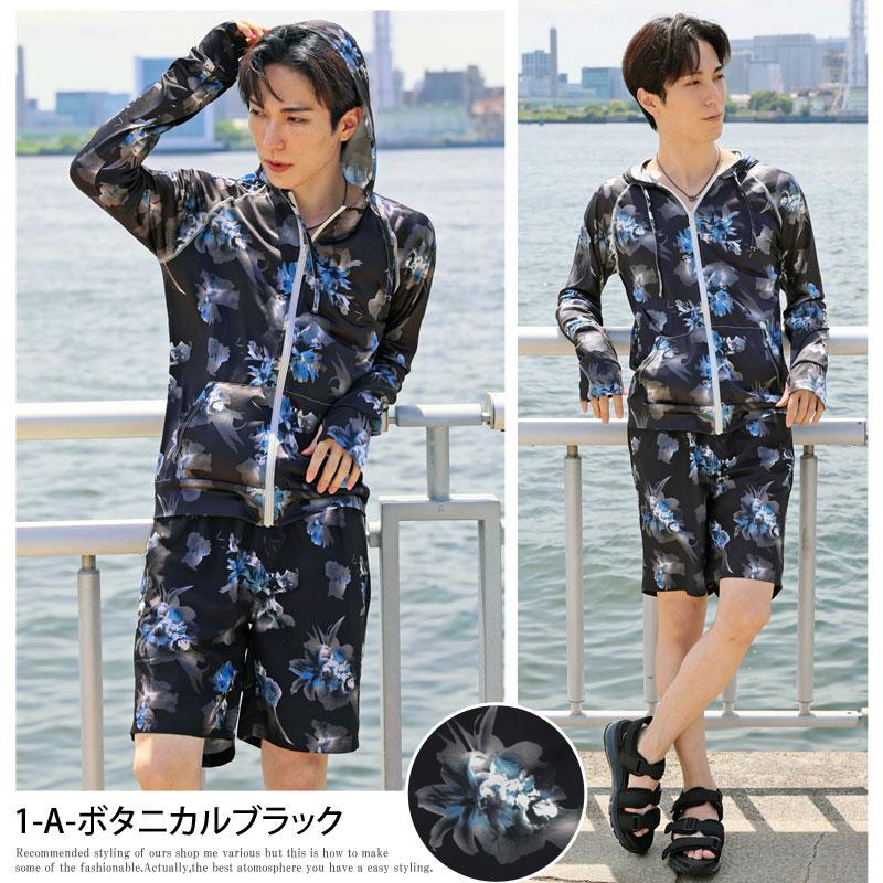 ラッシュガード メンズ 水着 パーカー ジップアップ 指穴付き