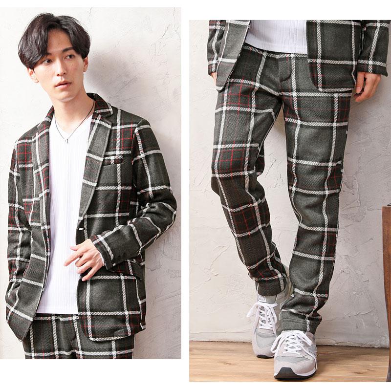 セットアップ メンズ 上下セット 裏起毛 ニットフリース テーラードジャケット カジュアルスーツ テーパードパンツ 秋冬 あったか 暖かい チェック柄 無地 | ブランド登録なし | 16