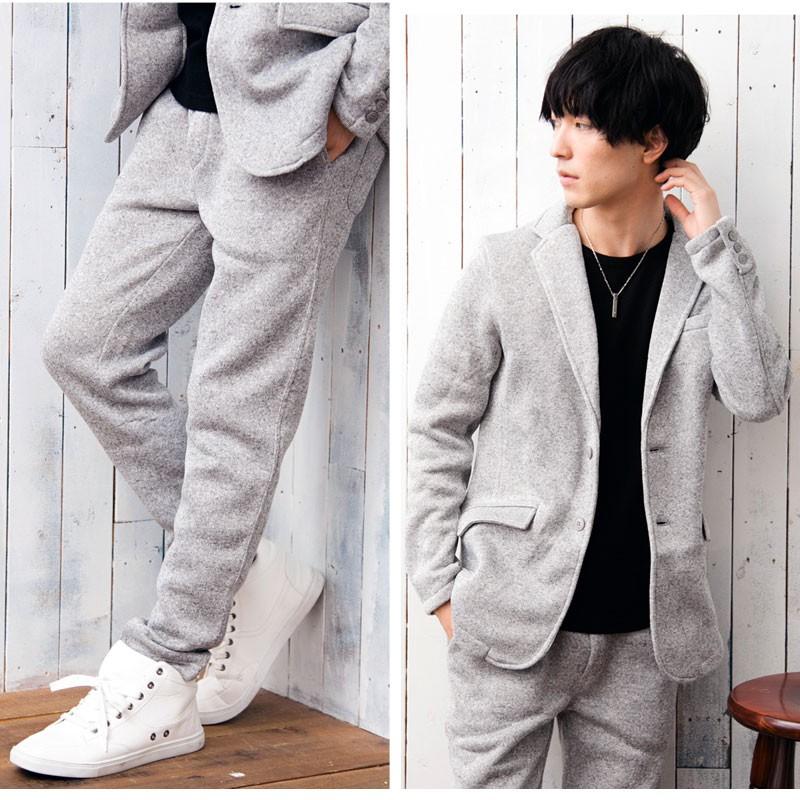 セットアップ メンズ 上下セット 裏起毛 ニットフリース テーラードジャケット カジュアルスーツ テーパードパンツ 秋冬 あったか 暖かい チェック柄 無地 | ブランド登録なし | 10