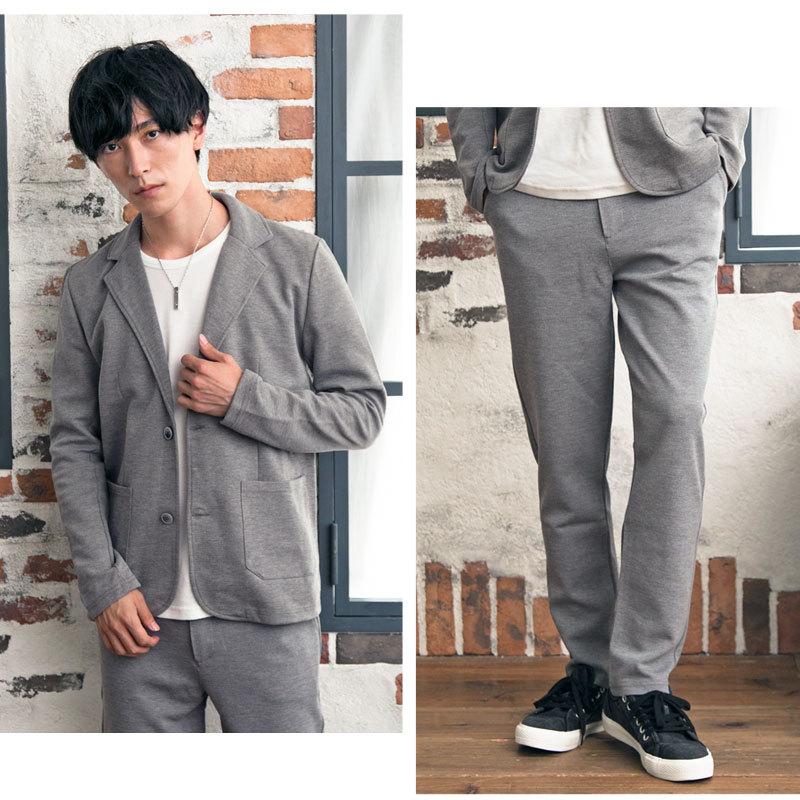 セットアップ メンズ カジュアルスーツ 上下セット カルゼ織りスウェット ストレッチ 無地 テーラードジャケット テーパードパンツ 黒 ブラック グレー ネイビー | ブランド登録なし | 06