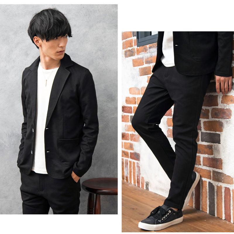 セットアップ メンズ カジュアルスーツ 上下セット カルゼ織りスウェット ストレッチ 無地 テーラードジャケット テーパードパンツ 黒 ブラック グレー ネイビー | ブランド登録なし | 10