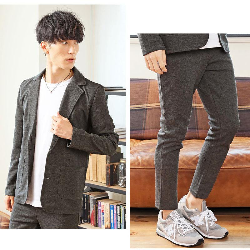 セットアップ メンズ カジュアルスーツ 上下セット カルゼ織りスウェット ストレッチ 無地 テーラードジャケット テーパードパンツ 黒 ブラック グレー ネイビー | ブランド登録なし | 12