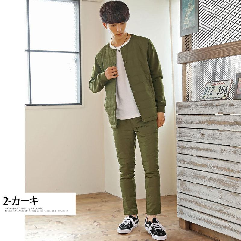 セットアップ メンズ アウトドアウェア ノーカラーダウンジャケット スキニーダウンパンツ 上下セット 超軽量 無地 部屋着 ルームウェア 新作 | ブランド登録なし | 07