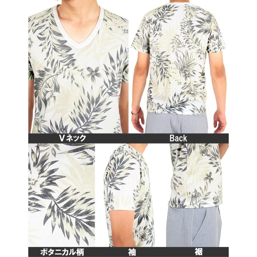 Tシャツ メンズ 半袖 ボタニカル柄 花柄 Vネック カットソー : メンズ