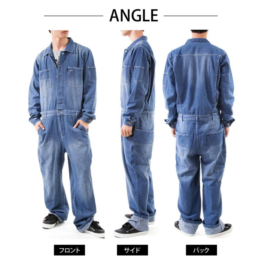つなぎ メンズ デニム オールインワン ツナギ ボトムス ユーズド加工
