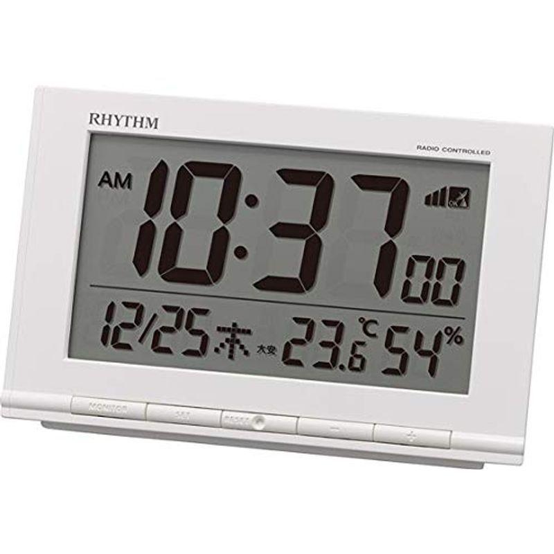 リズム(RHYTHM) 目覚まし時計 電波時計 温度計・湿度計付き フィットウェーブD193 白 9.3×14.5×4.1cm 8RZ193