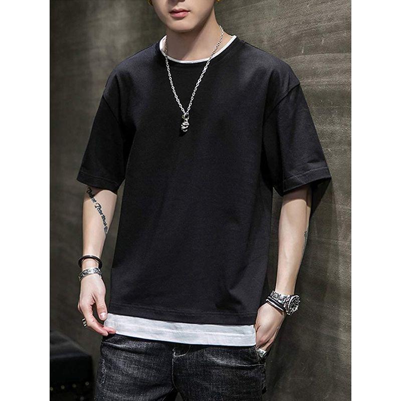 高級品市場 ジェイストア メンズ Tシャツ 半袖 無地 大きいサイズ 重ね着風 シンプル カットソー ゆったり 綿 夏 メンズ半袖 丸首 シャツ ル Materialworldblog Com