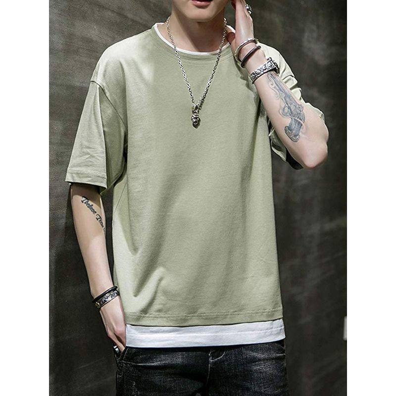 高級品市場 ジェイストア メンズ Tシャツ 半袖 無地 大きいサイズ 重ね着風 シンプル カットソー ゆったり 綿 夏 メンズ半袖 丸首 シャツ ル Materialworldblog Com