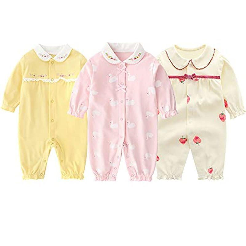 長袖カバーオール ベビー服 3枚セット 綿100 新生児服 前開きタイプ 新生児 女の子