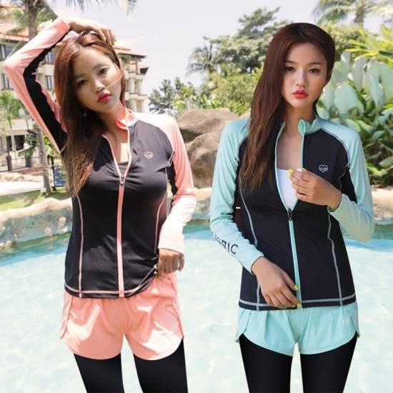 水着 ラッシュガード レディース パーカー Uvカット 体型カバー 水着用 大きいサイズ フィットネス スポーツ 50代 40代 上下セット 短パン ショートパンツ 30代 556 Leaflower Shop 通販 Yahoo ショッピング