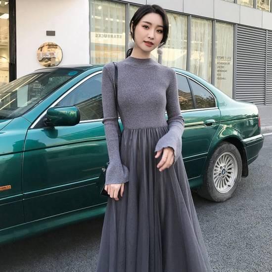 ロングワンピース 秋物 コーデ 秋冬 長袖 ニットワンピース ニットワンピ チュールスカート きれいめ 40代 ワンピ マキシ丈 ゆったり ロング丈 50代 30代 上品 Leaflower Shop 通販 Yahoo ショッピング