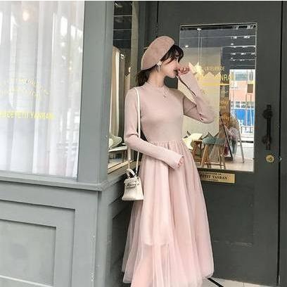 ロングワンピース 秋物 コーデ 秋冬 長袖 ニットワンピース ニットワンピ チュールスカート きれいめ 40代 ワンピ マキシ丈 ゆったり ロング丈 50代 30代 上品 Leaflower Shop 通販 Yahoo ショッピング