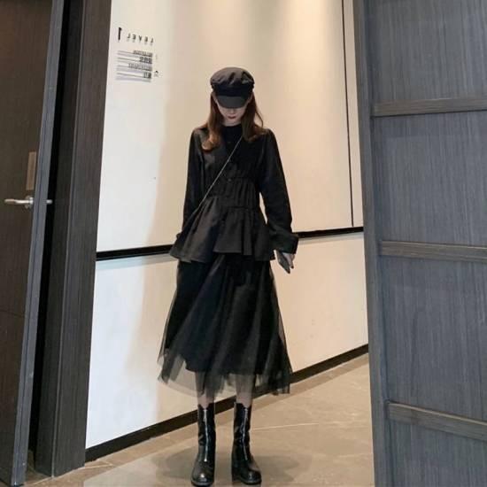 ロングワンピース 秋物 コーデ 秋冬 長袖 チュールスカート セットアップ きれいめ 40代 ワンピ マキシ丈 ゆったり ロング丈 50代 30代 上品 ロングスカート 黒 Leaflower Shop 通販 Yahoo ショッピング