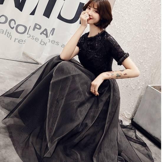 交換無料 パーティードレス ロングドレス ワンピ 代 30代 40代 韓国 ロング 袖あり 結婚式 黒 マキシ丈 半袖 チュール スパンコール ビジュー 二次会 およばれ おしゃれ Rakuten Www Doctor Plan Com