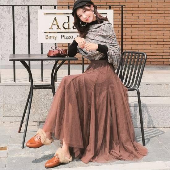 チュールスカート ロングスカート ボトムス レディース 春 コーデ ロング ミモレ丈 大きいサイズ 40代 シフォン フレア ゆったり 体型カバー お洒落 可愛い 大人 Leaflower Shop 通販 Yahoo ショッピング