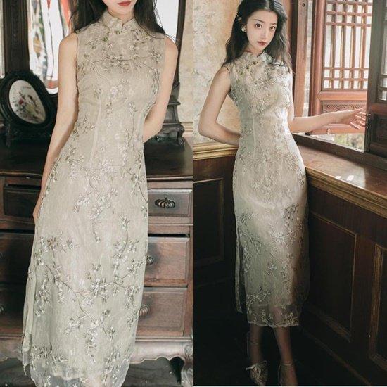 チャイナドレス レディース ワンピース レース セクシー ひざ丈 演奏会 発表会 結婚式 コスプレ ドレス クリスマス ノースリーブ スリット 上品 シアー