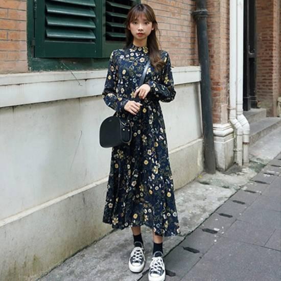 ロングワンピース ワンピ レディース 秋 冬 秋冬 コーデ 結婚式 40代 膝下丈 長袖 花柄 フレアスカート Aライン ハイネック おしゃれ きれいめ 通勤 大人 30代 Aut 397 Leaflower Shop 通販 Yahoo ショッピング