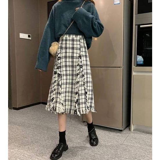 ロングスカート コーデ ロング チェック 秋 冬 男ウケ ツィード調 ロング丈 マキシ丈 ハイウエスト 通勤 オフィス 通学 チェック柄 春秋冬 着痩せ きれいめ 上品 Aut 621 Leaflower Shop 通販 Yahoo ショッピング