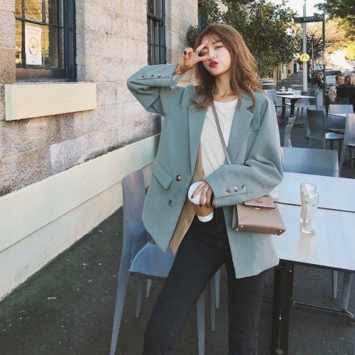 今年の新作から定番まで ジャケットダブルレイヤードバイカラーマニッシュジャケットテーラードジャケットアウターレディース 秋冬秋冬大きいサイズミドル丈羽織りおしゃれきれいめ通勤シンプルゆったり韓国ファッション オンライン ストア Nooryahometel Com