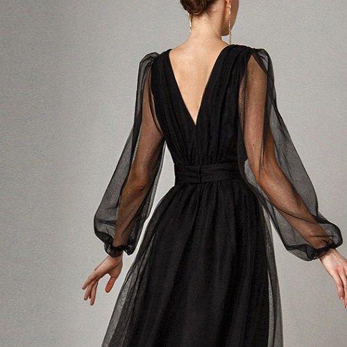 オリジナル パーティードレス ドレス 結婚式 二次会 パーティー お呼ばれ おしゃれ 赤 きれいめ エレガント Vネック シフォン シースルー 長袖 ワンピース 大きいサイズ 冬 Simbcity Net