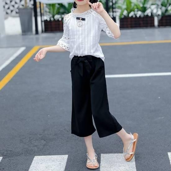子供服 女の子 おしゃれ 安い 韓国 セットアップ 5分袖 シャツ パンツ 夏 春夏 2点セット 上下セット カジュアル キッズ ジュニア服 クロップドパンツ 可愛い Texascashandpawn Com