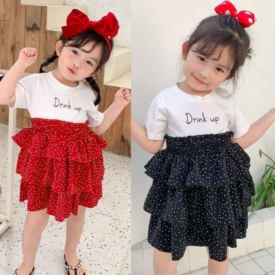 子供服 女の子 ワンピース キッズ おしゃれ 安い 韓国 半袖 Tシャツ 夏 春夏 カジュアル トップス かわいい ジュニア ドット柄 ティアードスカート シャツワンピ Prettyfunnyballoons Com