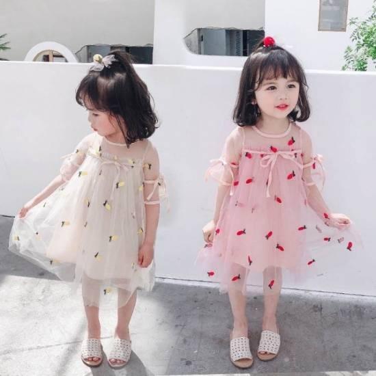 子供服 女の子 ワンピース キッズ おしゃれ 安い 韓国 半袖 夏 春夏 カジュアル トップス かわいい 子供ドレス ジュニア チュール リボン シースルー おでかけ Dekojaluzele Ro
