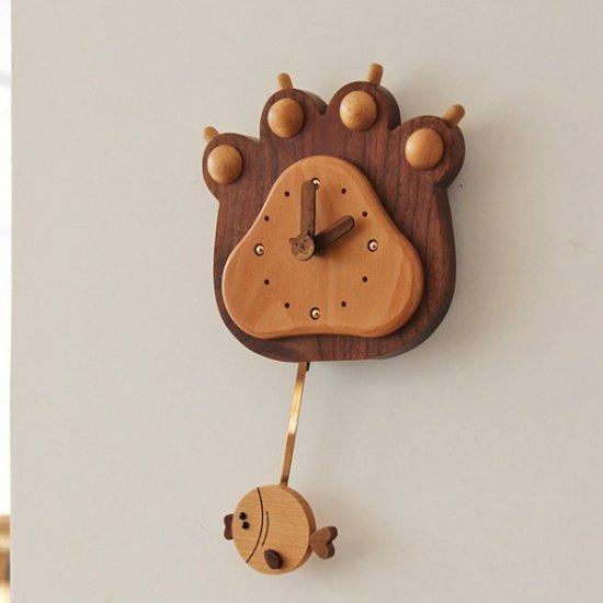 掛け時計 掛時計 電池式 おしゃれ インテリア時計 北欧 インテリア雑貨 オシャレ 北欧 壁掛け時計 木製 木 ウッド 乾電池 大人気 インテリア雑貨 クロック クマの手 動物 熊 レトロ Shop ナチュラル Leaflower 雑貨 Tkh 5 メーカー送品