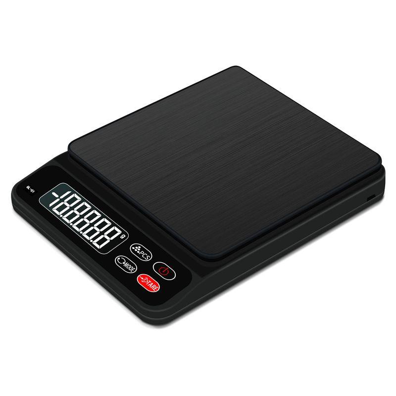デジタルスケール 0.1g単位 5kg はかり mlモード付き 計数機能 コンパクト 薄い 風袋引 テンレス鋼 計量器 スケール (ブラック