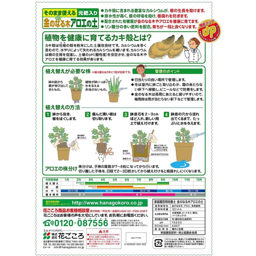 有機質 カキ殻 植え替え 金のなる木アロエの土 12l 花ごころ Leafs ヤフー店 通販 Yahoo ショッピング