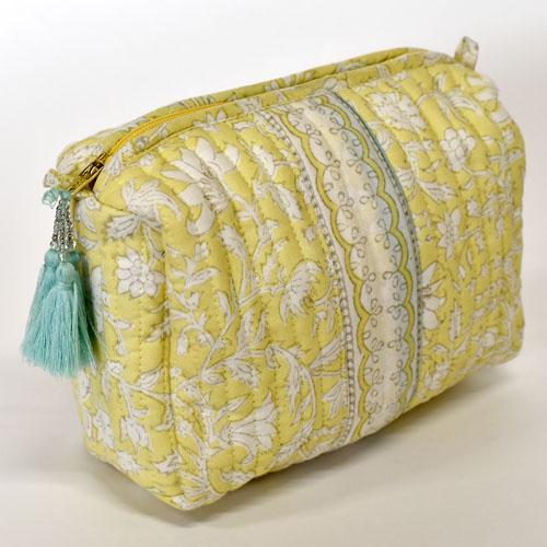 ポーチ ブロックプリント　カンチャーナ マチ付きポーチ YE QS-153-68 花柄 オーガニック 可愛い マチ付き | 