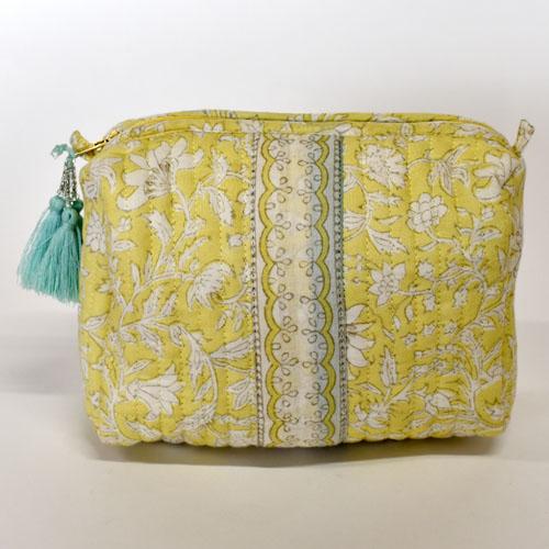 ポーチ ブロックプリント　カンチャーナ マチ付きポーチ YE QS-153-68 花柄 オーガニック 可愛い マチ付き |  | 01