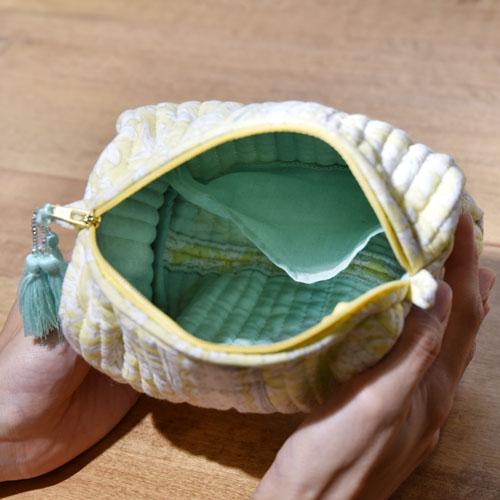 ポーチ ブロックプリント　カンチャーナ マチ付きポーチ YE QS-153-68 花柄 オーガニック 可愛い マチ付き |  | 04