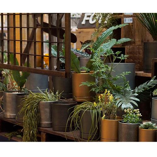 ポット　3200030SLB MC円柱メタルecoポット皿付「鉄はエコ」SLB #6　プランター オシャレ シンプル 可愛い | 