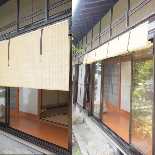 PVCすだれ 防炎　軽量　外吊りつよし 丸ヒゴ　 大　幅88cm&times;高さ約160cm くるっと(高さ調整・収納機能）付き　HAYATON