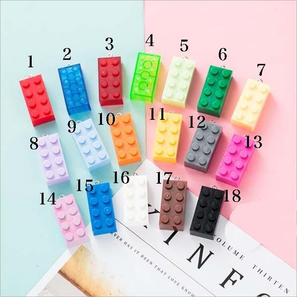 8連 31mm長方形 3Dブロックチャーム ブロック カラフル チャーム