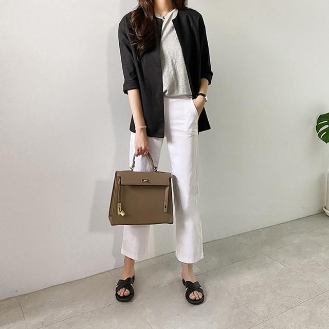 リネン ノーカラー ジャケット レディース 春夏 カジュアル 大きい