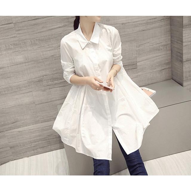 ロングシャツブラウス レディース チュニックブラウス 白 チュニック