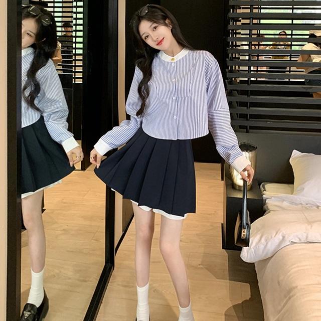 ストライプ シャツ レディース シャツブラウス ノーカラー 春 夏 秋