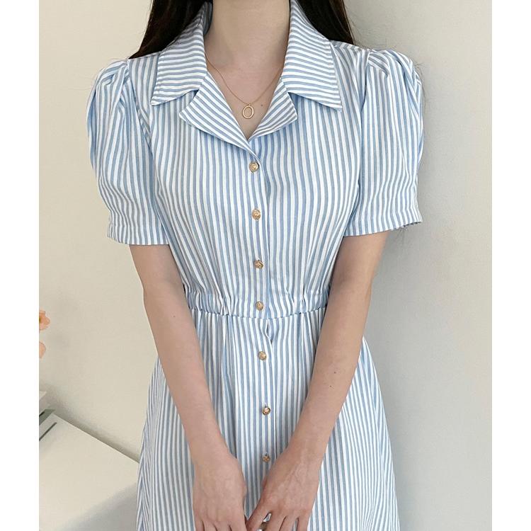 ストライプ 半袖 シャツワンピース ロング シャツワンピース 夏 ストライプ シャツワンピース レディース