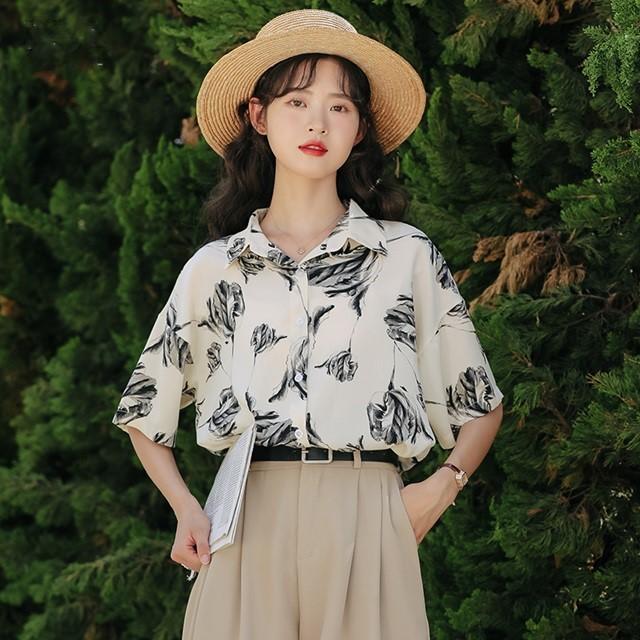 花柄シャツ レディース 半袖 柄 ブラウス 花柄 春 夏 プリント